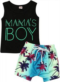 img 4 attached to 2-Piece Baby Boy Summer Outfit: Adorable Sleeveless Tank Top With Letter Print And Palm Shorts