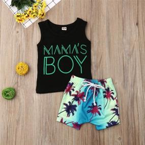 img 3 attached to 2-Piece Baby Boy Summer Outfit: Adorable Sleeveless Tank Top With Letter Print And Palm Shorts