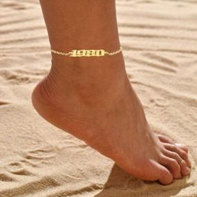 img 3 attached to 14K позолоченные ножные браслеты с номером года рождения, регулируемая цепочка, пляжные браслеты на лодыжку для ног для женщин, девочек-подростков, подарки на день рождения - CSIYANJRY99