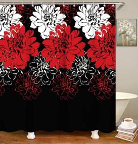 img 4 attached to 🚿 Dazzling LIVILAN Dahlia Floral Shower Curtain: Red and Black Fabric Bathroom Decor with 12 Hooks - Machine Washable, 72" W x 72" H