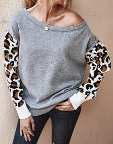 img 3 attached to Women'S Knitted Striped Sweater With Long Sleeves And Leopard Print Pullover Tops By Onlypuff