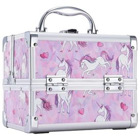 img 4 attached to FRENESSA Unicorn Makeup Train Case Travel Makeup Box For Girls Jewelry Trays Storage Organizer With 2 Trays Lockable For Girls Make Up Hairstylists Nail Tech - Love Unicorn