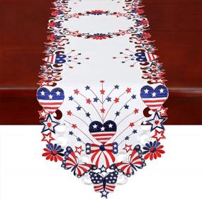 img 3 attached to 14X90 Inch Patriotic Table Runner For 4Th Of July, Memorial Day - Embroidered Stars & Butterflies