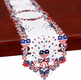 img 4 attached to 14X90 Inch Patriotic Table Runner For 4Th Of July, Memorial Day - Embroidered Stars & Butterflies