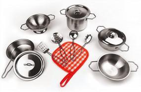 img 4 attached to 13-Piece Stainless Steel Mini Cookware Playset - KIDAMI Kids Play Kitchen Toys With Pretend Cooking Utensils For Hours Of Imaginative Fun
