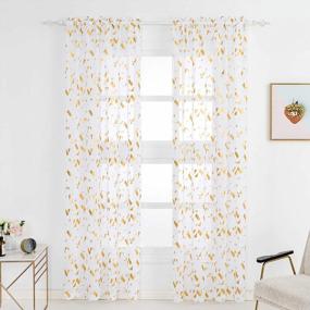 img 3 attached to Gold Foil Confetti Sheer Curtains - 84 Inch Length, Set Of 2 Panels For Living Room Decor