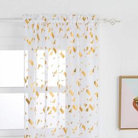 img 2 attached to Gold Foil Confetti Sheer Curtains - 84 Inch Length, Set Of 2 Panels For Living Room Decor