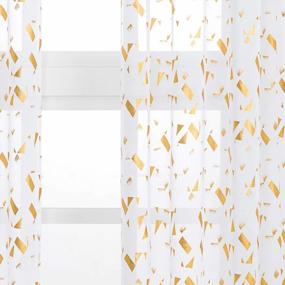 img 4 attached to Gold Foil Confetti Sheer Curtains - 84 Inch Length, Set Of 2 Panels For Living Room Decor