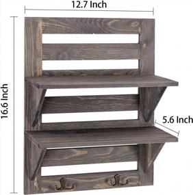 img 2 attached to Rustic Wooden Wall Mounted Organizer Shelves - 2 Hooks, 2-Tier Storage Rack For Kitchen/Bathroom/Living Room Farmhouse Décor (Grey)