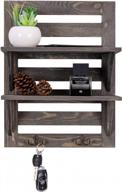 деревенские деревянные настенные полки-органайзеры - 2 крючка, 2-уровневая стеллаж для хранения для кухни / ванной / гостиной, декор фермерского дома (серый) логотип