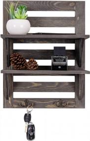 img 4 attached to Rustic Wooden Wall Mounted Organizer Shelves - 2 Hooks, 2-Tier Storage Rack For Kitchen/Bathroom/Living Room Farmhouse Décor (Grey)