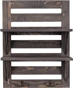 img 3 attached to Rustic Wooden Wall Mounted Organizer Shelves - 2 Hooks, 2-Tier Storage Rack For Kitchen/Bathroom/Living Room Farmhouse Décor (Grey)