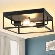 💡 industrial metal flush-mount ceiling light fixture, 13” square farmhouse close to ceiling light for kitchen hallway bedroom foyer dining room, front porch, outdoor use, matte black, 2-light логотип