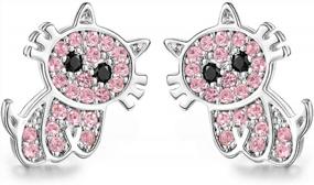 img 4 attached to Hypoallergenic Cute Cat Stud Earrings With Cubic Zirconia For Women Teens Girls - Lanqueen (Pink)