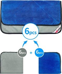 img 1 attached to 🚗 CARCATICZ Microfiber Towels for Cars: Lint-Free, Scratch-Free Cleaning Cloths - 530gsm, 6 Pack, Blue & Gray, 16x16 Inches, High Absorption