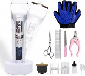 img 4 attached to JAKEMY Dog Clippers: Low Noise Rechargeable Pet Grooming Tool With Glove, Comb Guides, Scissors & LED Screen For Dogs Cats & Others