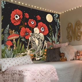 img 3 attached to Vintage Plant Tapestry Wall Hanging Aesthetic Simpkeely Skull Floral Moon Garden Kissing Lovers Skeleton Flower Mushroom 59.1 X 80 Inches Bedroom Living Room Decor