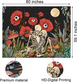 img 1 attached to Vintage Plant Tapestry Wall Hanging Aesthetic Simpkeely Skull Floral Moon Garden Kissing Lovers Skeleton Flower Mushroom 59.1 X 80 Inches Bedroom Living Room Decor