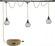 emliviar industrial triple pendant light kit - 29ft hanging lamp with plug in cord with twisted hemp rope for diy projects decoration, with independent switch in black finish, yce239-3 bk logo
