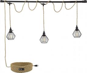 img 4 attached to Emliviar Industrial Triple Pendant Light Kit - 29FT Hanging Lamp With Plug In Cord With Twisted Hemp Rope For DIY Projects Decoration, With Independent Switch In Black Finish, YCE239-3 BK
