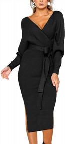 img 4 attached to Stylish And Comfortable Bodycon Dress With Batwing Sleeves And V-Neckline, Perfect For Women - CHERFLY
