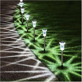 img 4 attached to Enhance Your Garden Ambience With 10-Pack LED Solar Pathway Lights; Waterproof And Durable Stainless Steel Garden Stake Lights