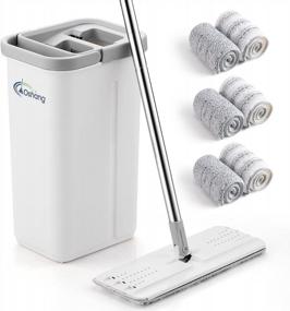 img 4 attached to Effortlessly Clean Floors With Oshang'S Hands-Free Flat Mop And Bucket System - Includes 6 Microfiber Pads And Durable Stainless-Steel Handle