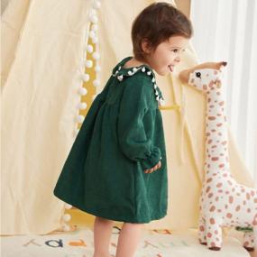 img 2 attached to Toddler Baby Girl Long Sleeve Corduroy Dress With Flutter Ruffle, Pom Pom Neckline For Fall Winter - 1-4 Years