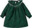 toddler baby girl long sleeve corduroy dress with flutter ruffle, pom pom neckline for fall winter - 1-4 years logo