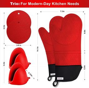 img 3 attached to RFAQK Oven Mitts And Pot Holders Sets- Extra Long Silicone Oven Mitts, Oven Mitts Heat Resistant With Quilted Soft Liner And Mini Oven Mittens Sets For Kitchen, Baking, Grill And BBQ (Red)