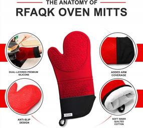 img 2 attached to RFAQK Oven Mitts And Pot Holders Sets- Extra Long Silicone Oven Mitts, Oven Mitts Heat Resistant With Quilted Soft Liner And Mini Oven Mittens Sets For Kitchen, Baking, Grill And BBQ (Red)