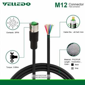 img 2 attached to High-Quality Industrial Pre-Wired M12 Connector Cable - 8-Pin Female A-Coding - 3M/10FT PVC Line By VELLEDQ