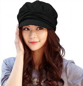 img 4 attached to Black 100% Cotton Visor Bill Beret Cap For Women - Perfect For Newsboy Style