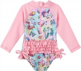 img 3 attached to Protect Your Little Mermaid With Girls' UPF 50+ Rash Guard Zipper Swimsuit