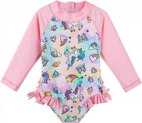 img 4 attached to Protect Your Little Mermaid With Girls' UPF 50+ Rash Guard Zipper Swimsuit