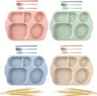 nicunom 4 pack unbreakable divided plates, bpa free section plates for toddlers kids children adults, 5-compartment wheat straw tray for home school nursery, microwave dishwasher safe logo
