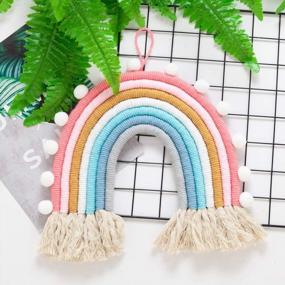 img 4 attached to Boho Rainbow Macrame Wall Hanging: Perfect Girl Room Decor, Small Tapestry For Kids Nursery & Newborn Birthday Gift, Woven Rainbow With Tassel, Soft Cotton Rope Backdrop, Chic & Decorative Wall Art