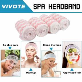 img 1 attached to 4-Pack Pink VIVOTE Spa Facial Headbands - Adjustable Terry Cloth Wraps For Face Washing, Showering, And Facial Masks