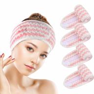 4 упаковки розовых повязок для лица vivote spa - регулируемые махровые повязки для мытья лица, душа и масок для лица логотип