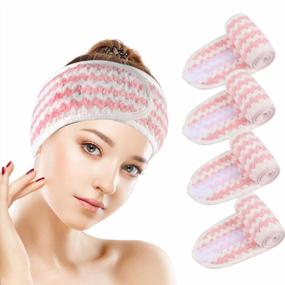 img 4 attached to 4 упаковки розовых повязок для лица VIVOTE Spa - регулируемые махровые повязки для мытья лица, душа и масок для лица