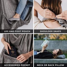 img 1 attached to 🧳 Zero Grid Lightweight Wearable Travel Blanket with Neck Snaps, Cozy Footpockets, Zipper Pouch, Luggage Strap - Premium Super Soft Blanket & Pillow Set for Airplane Travel