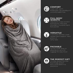 img 2 attached to 🧳 Zero Grid Lightweight Wearable Travel Blanket with Neck Snaps, Cozy Footpockets, Zipper Pouch, Luggage Strap - Premium Super Soft Blanket & Pillow Set for Airplane Travel