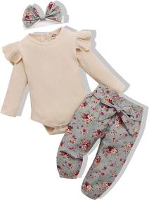 img 4 attached to Newborn Baby Girl Clothes Outfit Set - Infant Romper Ruffle Floral Pants Cute Toddler Clothing