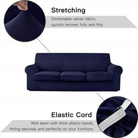 img 1 attached to 4-Piece Navy Blue Stretch Velvet Sofa Slipcovers With Individual Seat Cushion Covers - Plush Furniture Protectors For Replacement And Protection Of Sofas