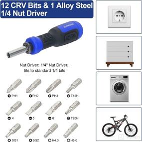 img 3 attached to 🔧 SHARDEN 13-in-1 Adjustable Multibit Screwdriver Set with Extension - All-in-One Screw Driver Multitool, Torx Security, Flat Head, Phillips, Hex, Square & 1/4 Nut Driver