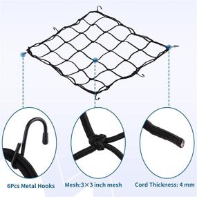 img 3 attached to 🔗 15"x15" Black Latex Cargo Net - Stretchable to 30"x30" with 6 Adjustable Hooks and 2"x2" Small Mesh - Ideal for Motorcycle, Bike, and Trailer Gear