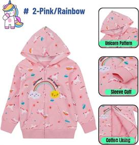 img 2 attached to 🦄 Cotton Unicorn Rainbow Print Toddler Girl Zip Up Hoodie - Lightweight Jacket for Fall Outfit, Kids Clothes