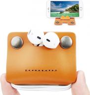 orange genuine leather handmade earbud holders case w/ cell phone stand - cord organizer & headphone wrap winder logo