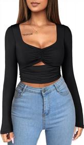 img 4 attached to FENSACE Women'S Cut-Out Long Sleeve Crop Top With Ruched Design For A Slim Fit - Basic Tee Shirt For Sexier Style