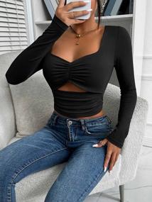 img 1 attached to FENSACE Women'S Cut-Out Long Sleeve Crop Top With Ruched Design For A Slim Fit - Basic Tee Shirt For Sexier Style